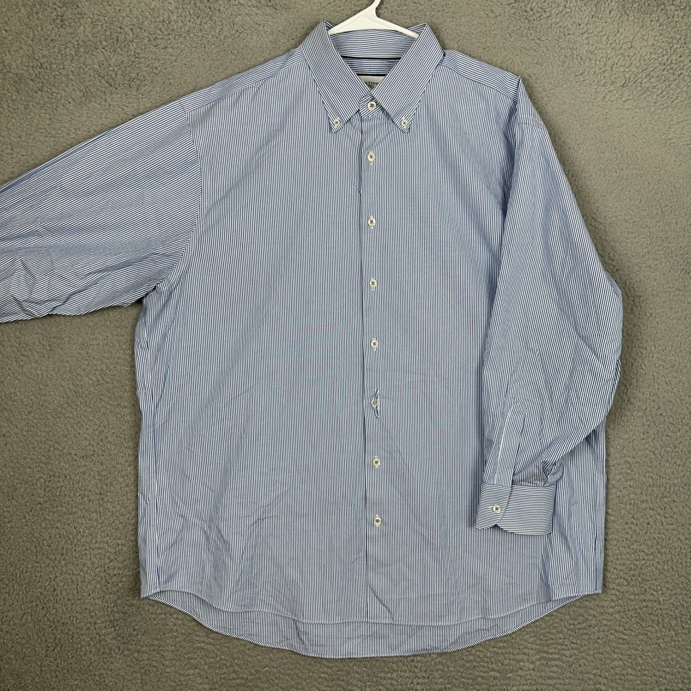 Charles Tyrwhitt Shirt Mens 18-35 Classic Fit Blue White Striped Dress Non-Iron
